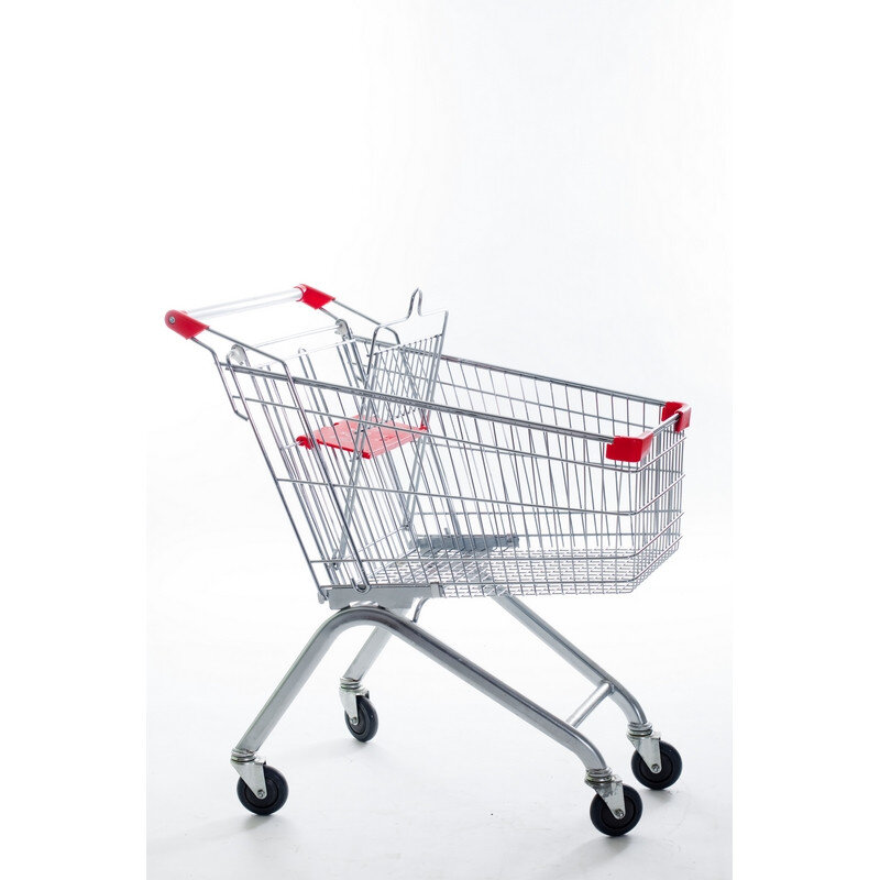 фото Тележка комус покупательская MDM_TP-100L с детским сидением, цинк, красные вставки