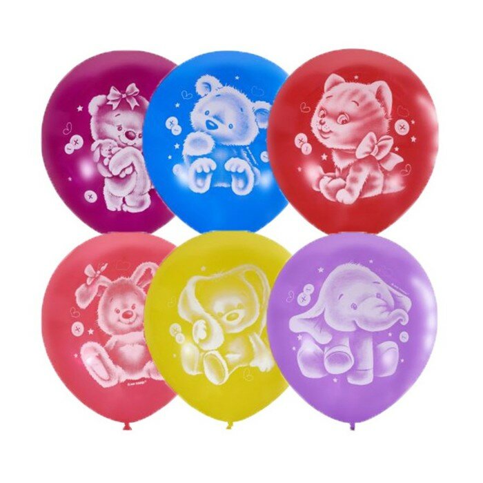 Шар латексный Globos Payaso 12" "Плюшевые друзья", пастель, 2-сторонний, 50 штук