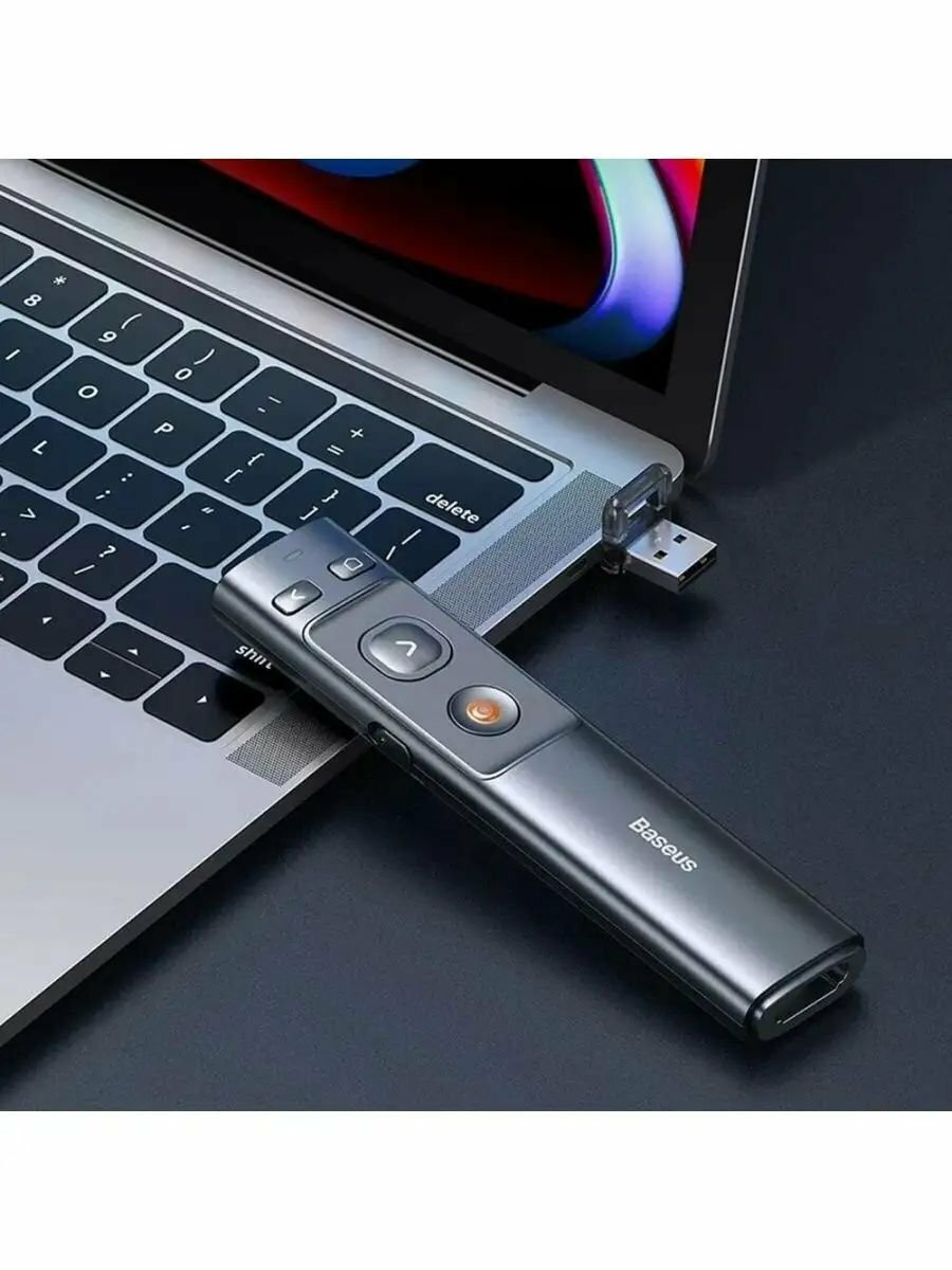Пульт дистанционного управления для презентаций Baseus Orange Dot Wireless Presenter (Red Laser) (Battery x 1) Grey (ACFYB-0G) — фото 12