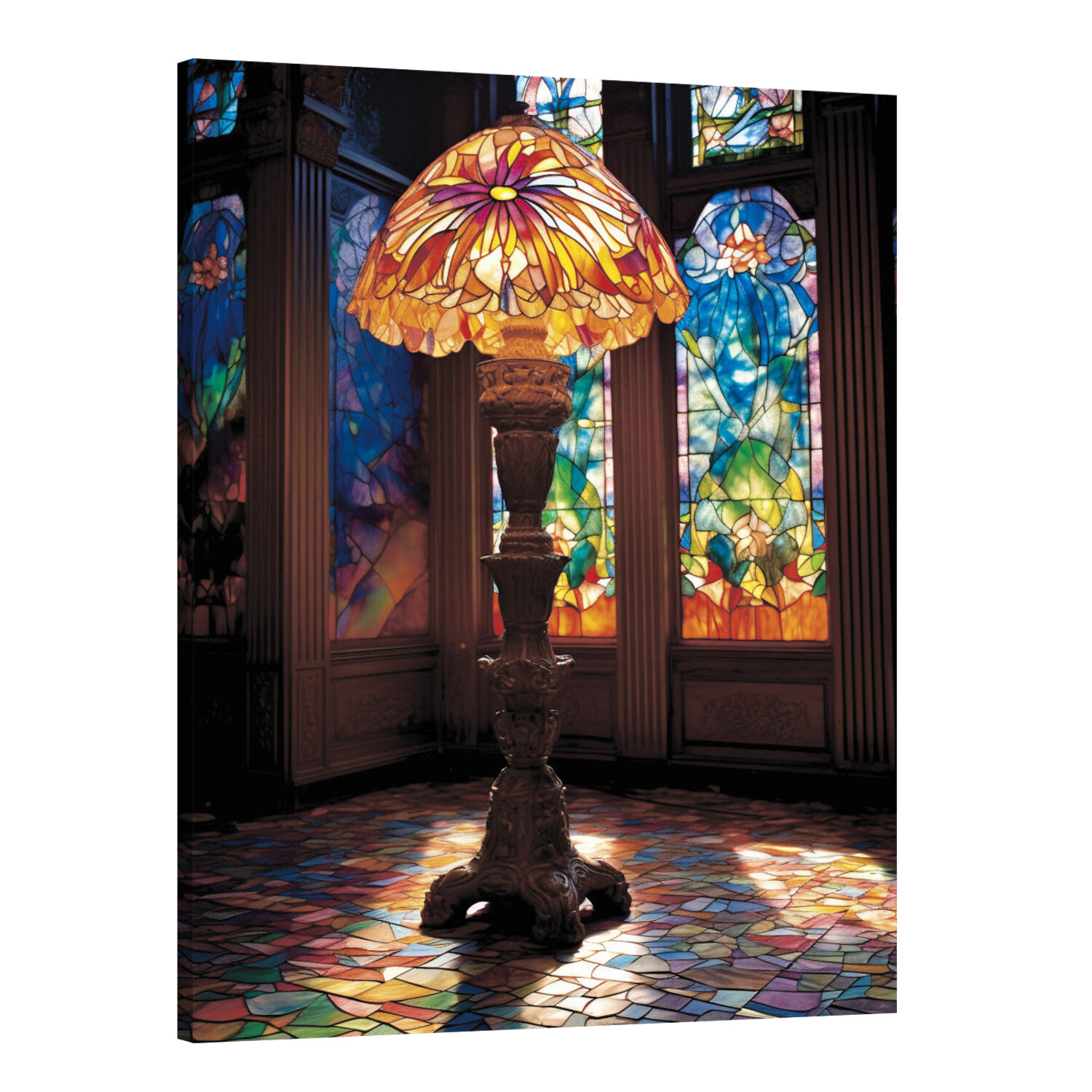 Интерьерная картина 50х70 "Витраж и лампа"