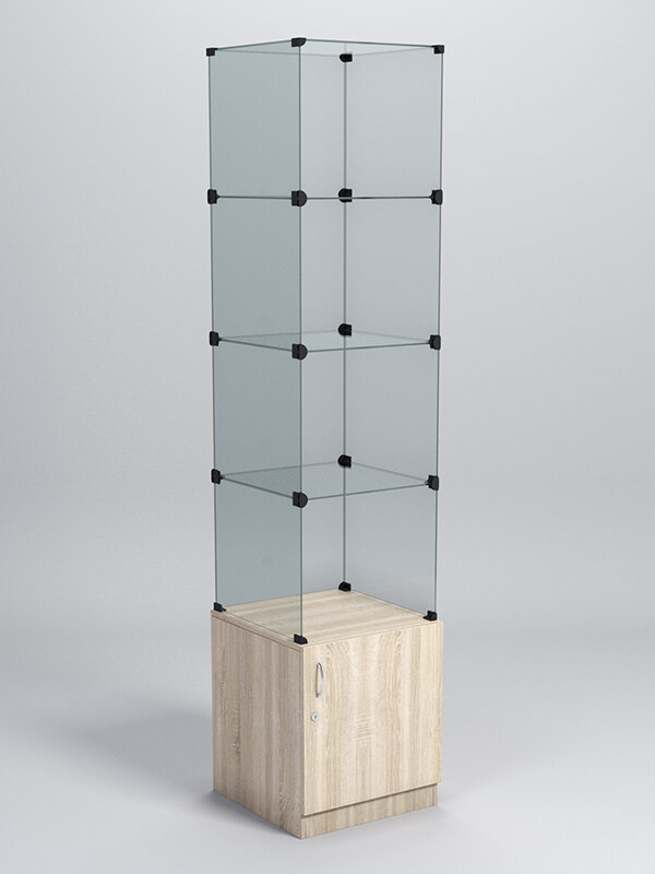 Витрина стеклянная "КУБ" №106 стаканчик (без дверок, передняя стенка - стекло), Дуб Сонома 45 x 45 x 202 см