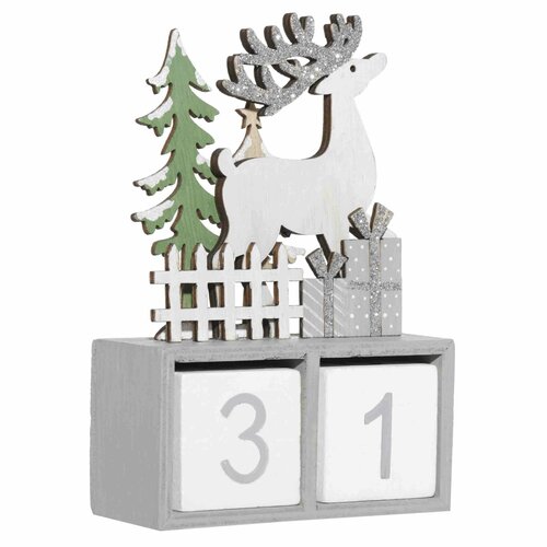 (НГ)Календарь настольный, 10х15 см, с кубиками, дерево, серый, Олень, Figure wood