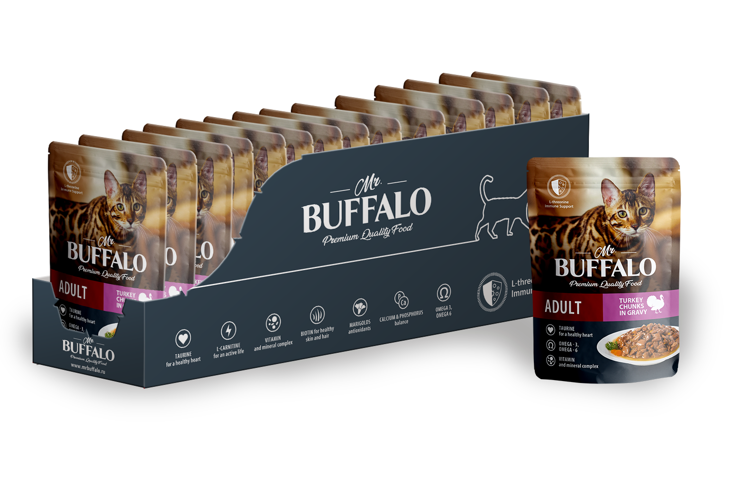 фото Влажный корм для кошек Mr.Buffalo ADULT SENSITIVE индейка в соусе паучи 85г (28 шт.)
