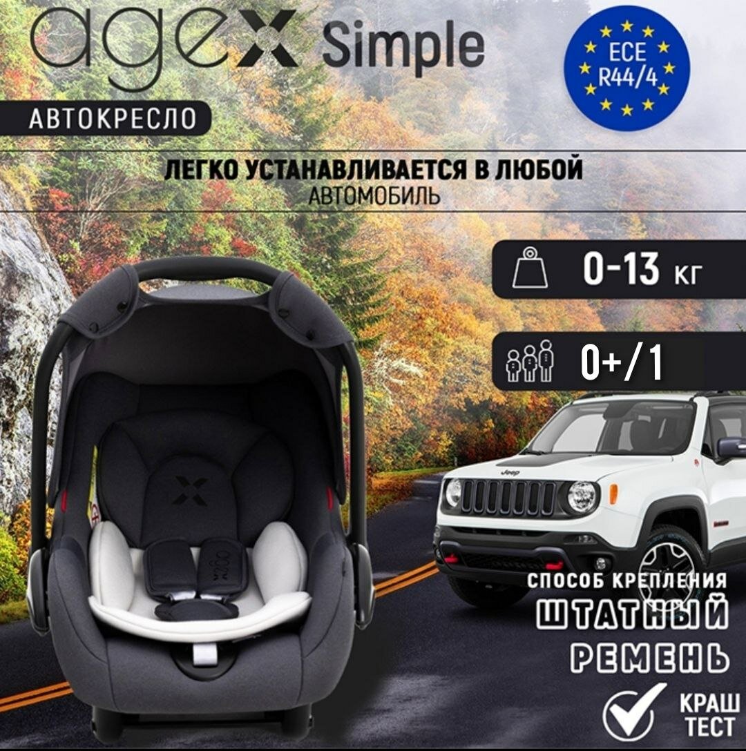 Автокресло Agex "Simple" для детей весом до 13 кг, цвет серый