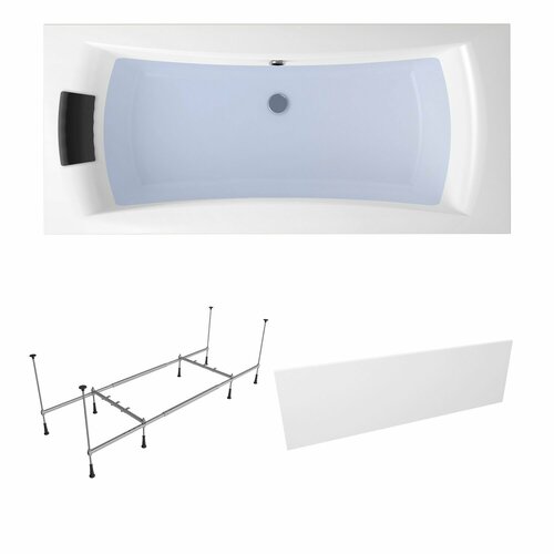 Акриловая ванна 170х75 см Lavinia Boho Evan набор 4 в 1 S2-3711017P: прямоугольная ванна, металлический каркас, подголовник, лицевой экран