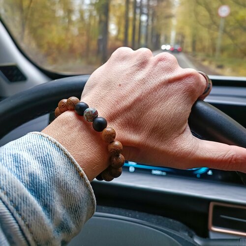 Браслет, дерево, размер 15 см, размер XS, черный, коричневый