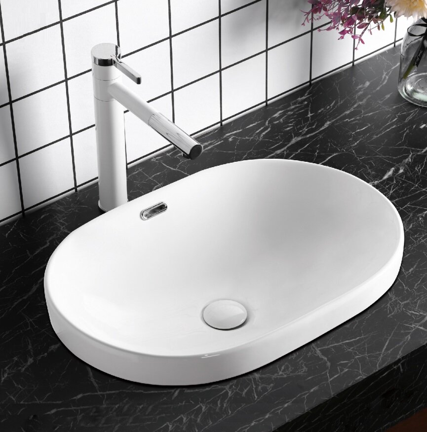 фото Раковина Cerutti SPA CR018 накладная, белая, овальная с переливом 600х400х170