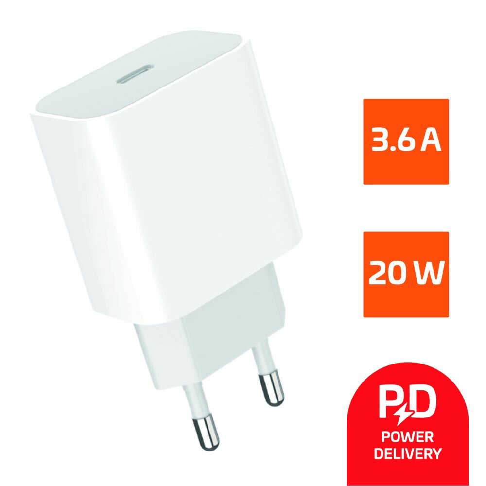 Зарядное устройство сетевое GoPower 00-00022766 Type-C, 20W, PD 3.0, белое - фото №1