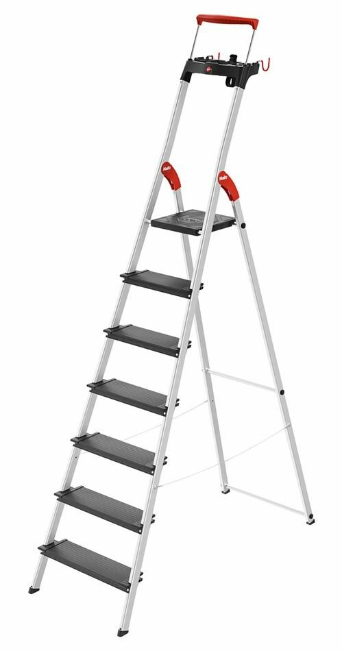 Cтремянка Hailo TopLine L100 с 7-ю широкими ступенями рабочая высота 3.50 м нагрузка 150 кг.