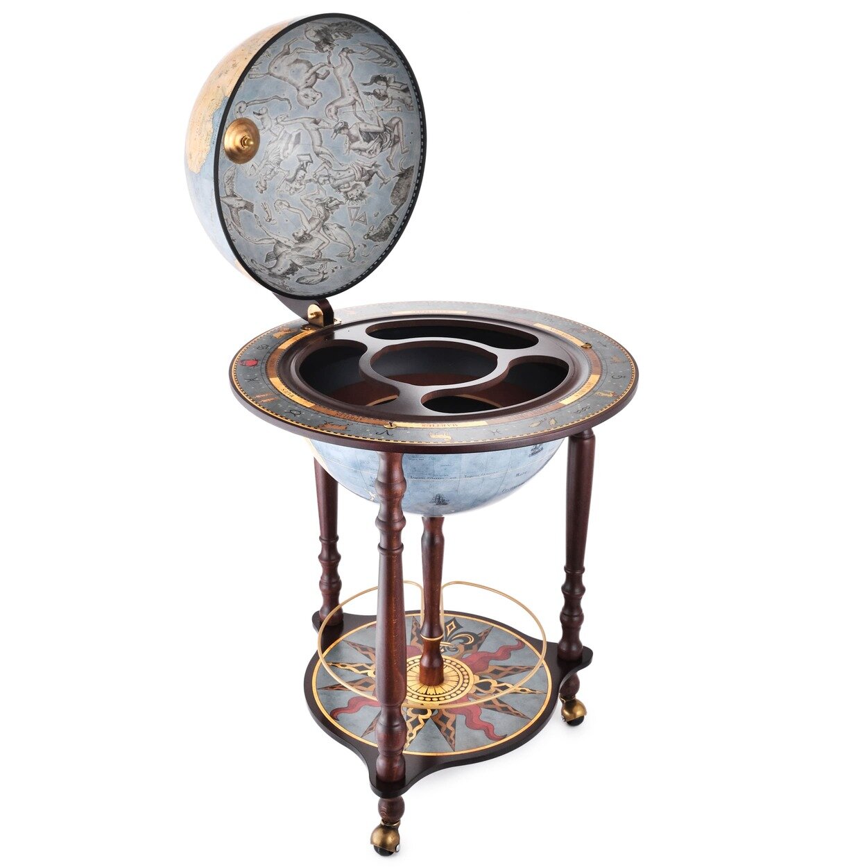 Глобус-бар ZOFFOLI "Барокко", напольный, деревянный, на колесиках, 40x55x93 см — фото 1