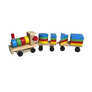 Фото Сортер для малышей деревянный развивающий паровоз с геометрическими фигурами