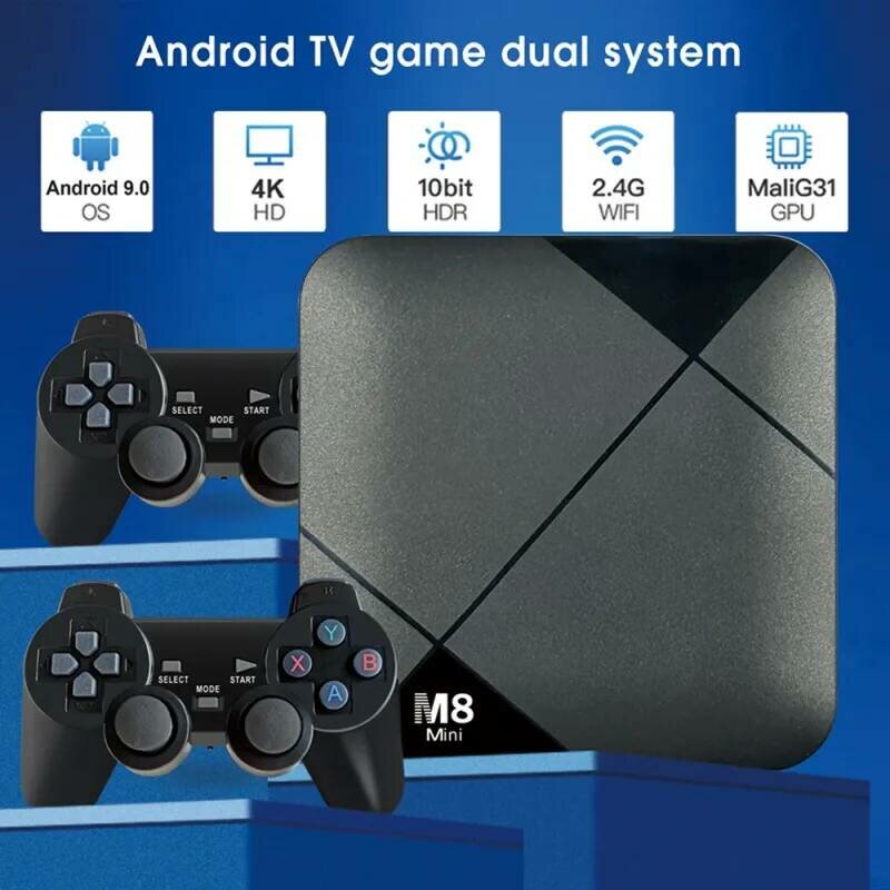 Телевизионная приставка M8 Mini с Android TV 9.0, портативная консоль с двумя джойстиками, игровая ТВ система с 10000 игр