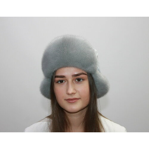 фото Шапка ушанка ушанка норковая, размер 56 - 57, голубой мария