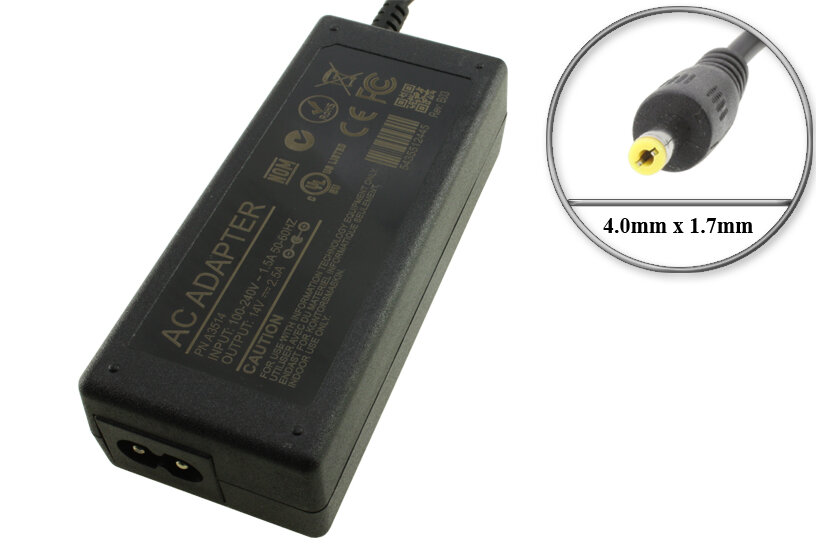 Адаптер (блок) питания 14V, 2.5A (max. 3A), 42W, 4.0mm x 1.7mm (PN A3514, A3514_DSML), для портативной Bluetooth акустики Samsung DA-F60, DA-F61