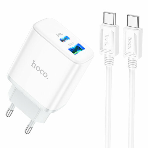 СЗУ, 1 USB 3.0 QC+1 PD 20W (C105A), HOCO, Type-C to Type-C, белый сзу hoco rc6 usb a type c 18w pd qc 3 0 черное