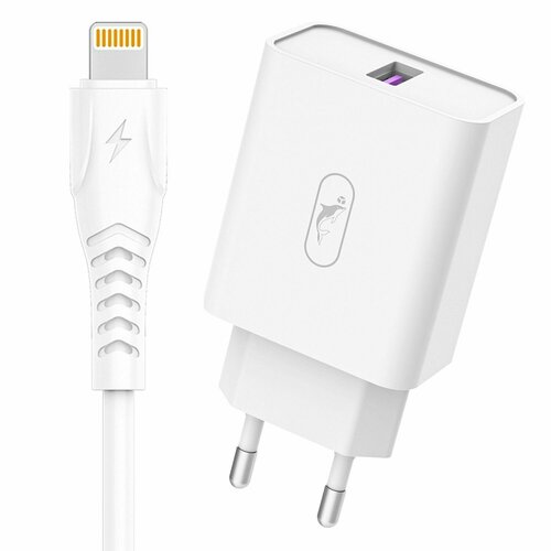 Адаптер Сетевой с кабелем SKYDOLPHIN SC35L, 1USB, 5V,5A, QC3.0+VOOC +lightning, 1 шт. адаптер сетевой с кабелем hoco c37a 1 usb 5v 2 4a lightning белый