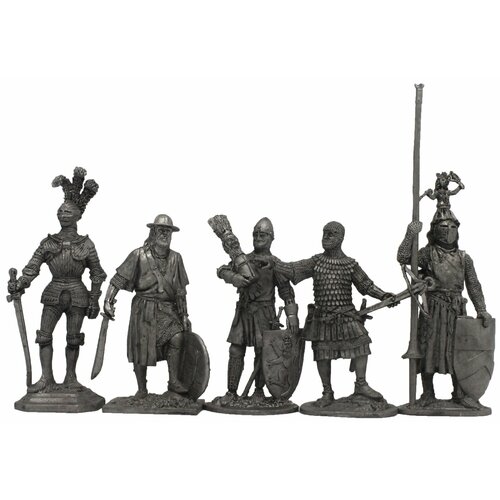 Германские средневековые рыцари и воины №1ЕК (5 н/к) набор оловянных солдатиков некрашеных в картонной коробке