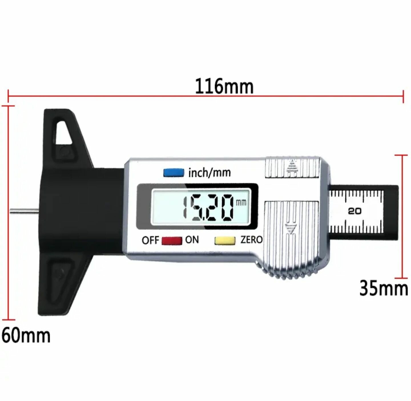 Цифровой измеритель глубины протектора шин автомобиля 0-25.4mm/0.01 мм (Глубиномер)
