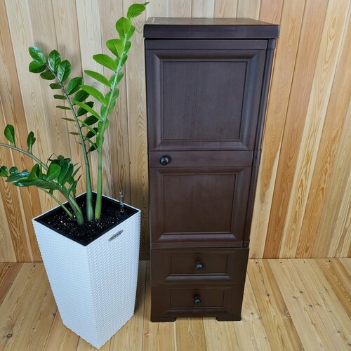 Тумба УЮТ пластиковая усиленная 405х42х1225 h 2 ящика 1 дверца высокая Цвет Коричневый Арт Э-076-Д 11500₽