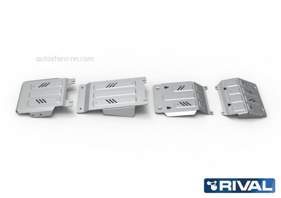 RIVAL K33340463 Защита радиатора, картера двигателя, КПП и раздаточной коробки Fiat, Mitsubishi Fullback, L200, Pajero Sport крепеж в комплекте алюминий 4 мм серый Rival RIVAL K333.4046.3