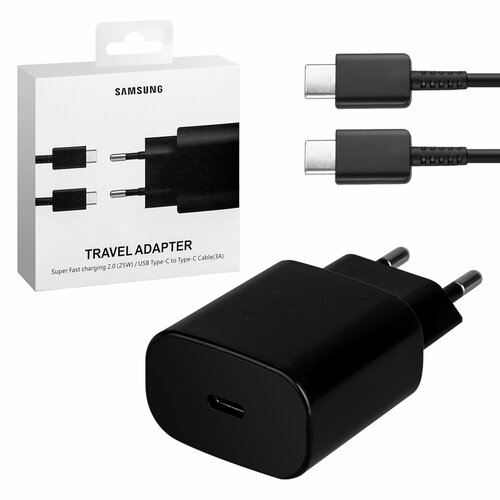 Адаптер для Samsung 25W USB-C + Кабель Type-C (3A), быстрая зарядка, черный