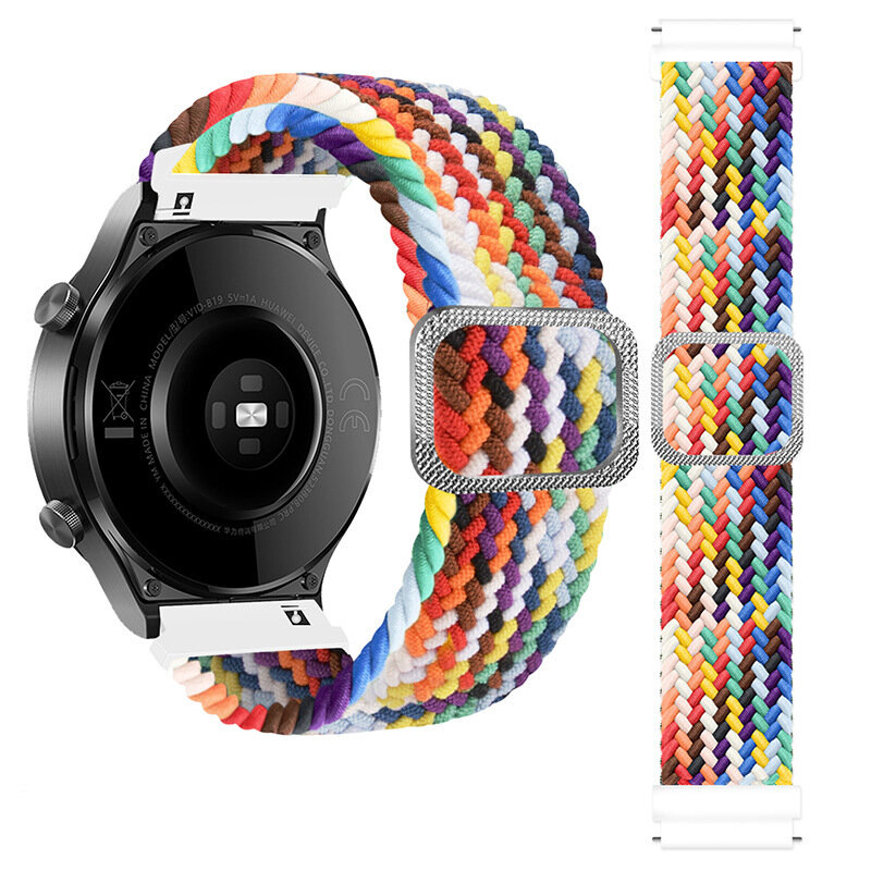 фото Ремешок плетеный нейлоновый для часов 22 mm Garmin, Samsung Galaxy Watch, Huawei Watch, Honor, Xiaomi Amazfit, 18 цвет радуги