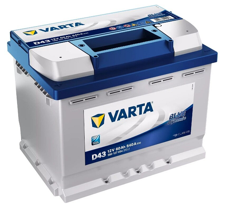 Аккумулятор автомобильный Varta Blue Dynamic D43 60 А/ч 540 A прям. пол. Росс. авто (242x175x190) 560127