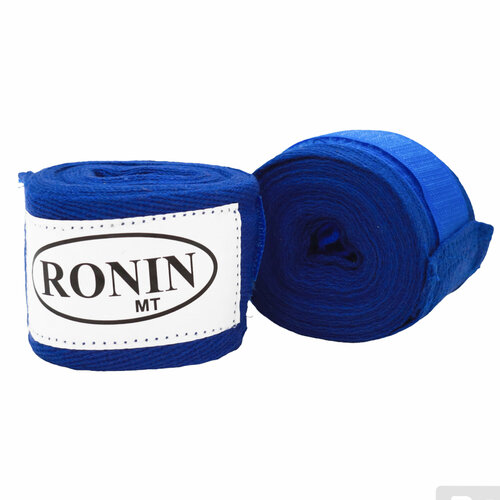 фото Бинты боксерские ronin, длина 400см, ширина 5см, материал хлопок, цвет синий, в комплекте 2 штуки