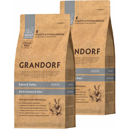 GRANDORF GRAIN FREE DOG ADULT MEDIUM & MAXI RABBIT & TURKEY беззерновой для взрослых собак средних и крупных пород с кроликом и индейкой (10 + 10 кг) grandorf сухой корм для собак всех пород grandorf dog turkey