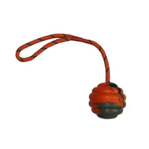 Мяч ребристый на веревке, 6 см, оранжево-черный