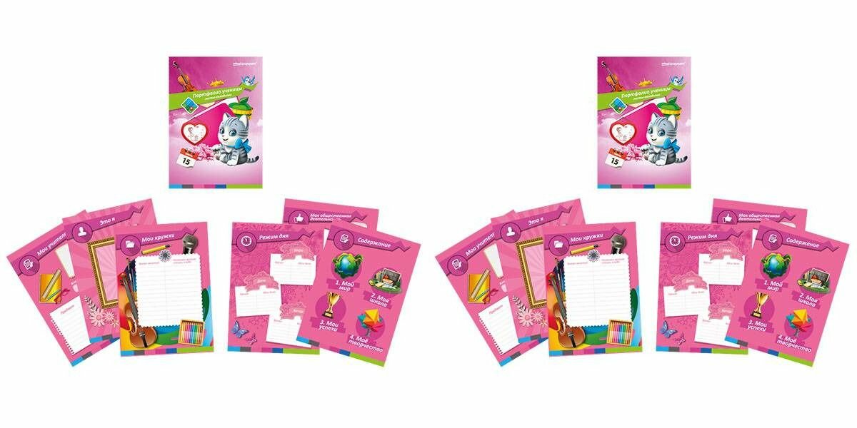 Schoolformat Листы-вкладыши для портфолио, А4, 30 листов, розовый, для девочек, 2 шт.