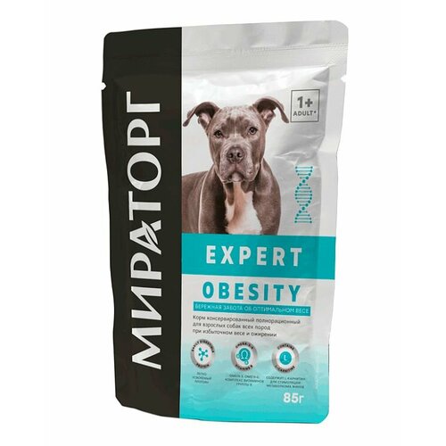Корм консервированный для собак всех пород при избыточном весе и ожирении Мираторг EXPERT OBESITY, 80 г х 24 шт