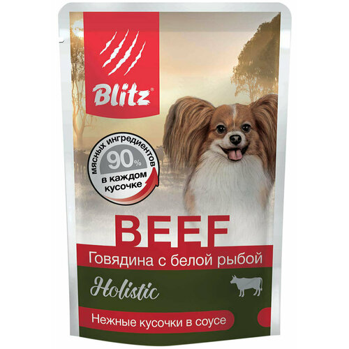 Влажный корм для собак мелких пород Blitz Holistic говядина и белая рыба, паучи, 85г х 24 шт