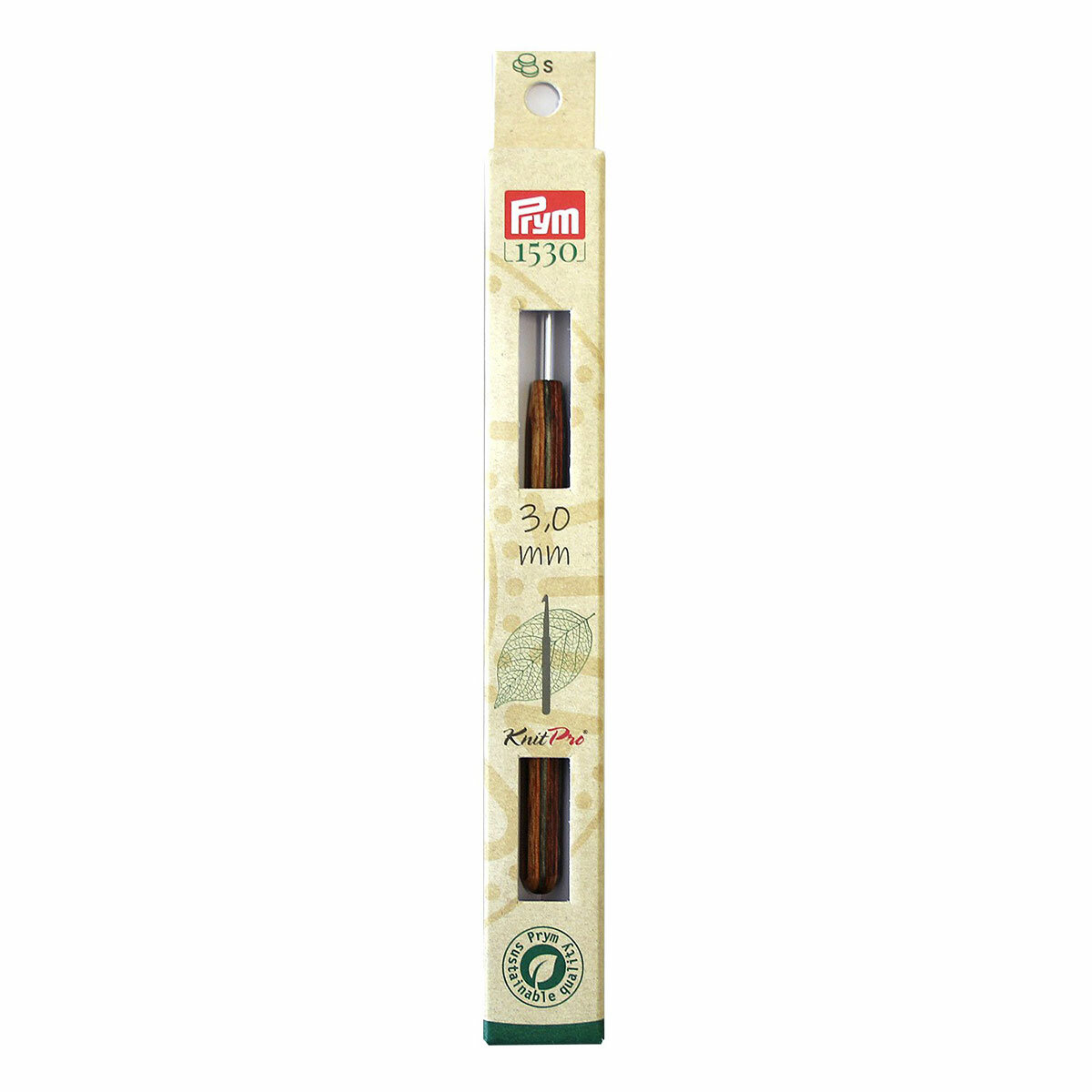 Для вязания PRYM 223512 крючок для вязания Natural алюминий d 3.0 мм в картонной упаковке с европодвесом с деревянной ручкой