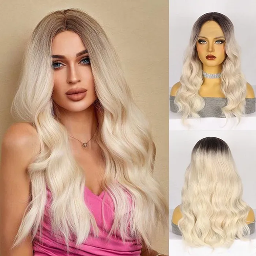 Парик женский плешоп длинный без челки локоны из искусственных волос косплей парик блонд 2419₽