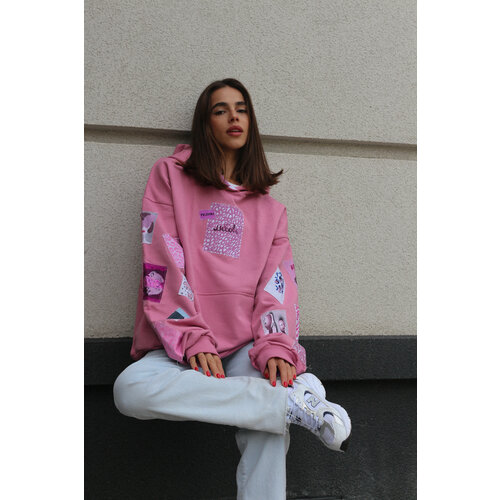 фото Худи polovina худи с нашивками polovina, размер 40, пыльная роза, розовый