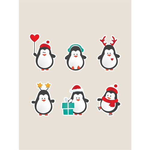 Наклейки стикеры Новогодние пингвины