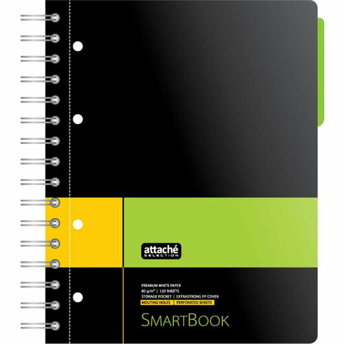 Бизнес-тетрадь ATTACHE SMARTBOOK А5 120л. линейка, спир, микроп, разд, карм, жел-зел