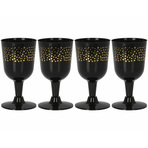 Koopman International, Набор пластиковых бокалов для вина MAGIC PARTY, чёрный, 170 мл (4 шт.) 178000520 черный, золотистый