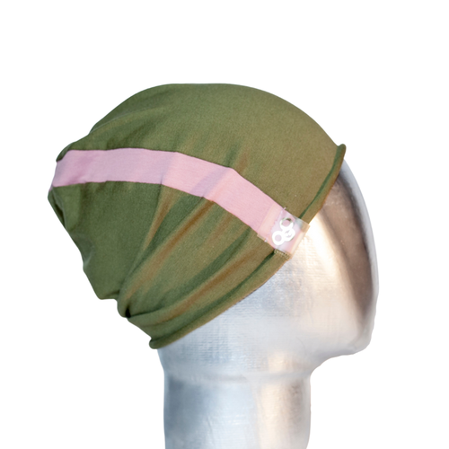 фото Шапка бини ogo, размер 42/50, хаки, розовый