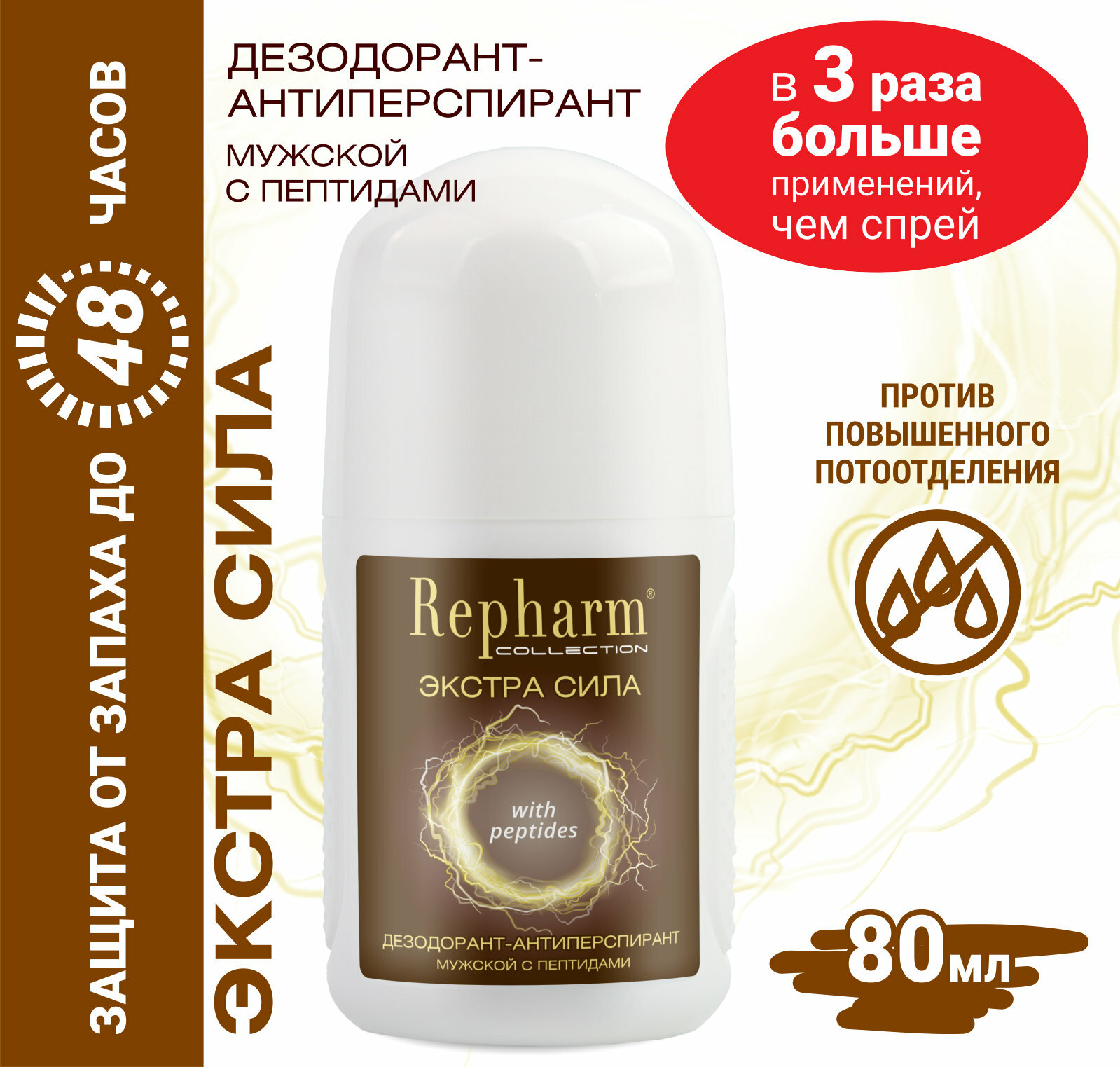 Дезодорант - антиперспирант Repharm COLLECTION мужской экстра сила с пептидами 80 мл