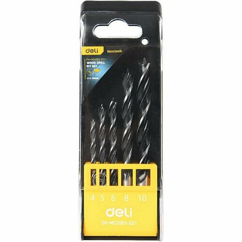 Набор сверл по дереву 5 шт 456810 мм Deli DH-MGZ005-ED1 сталь 45C пласт кейс 935₽