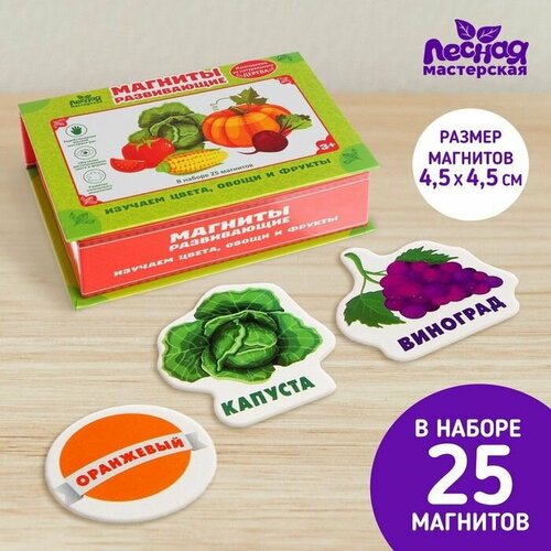 Развивающие магниты Изучаем цвета и овощи - фрукты (набор 25 шт.) набор детские развивающие магниты фрукты овощи