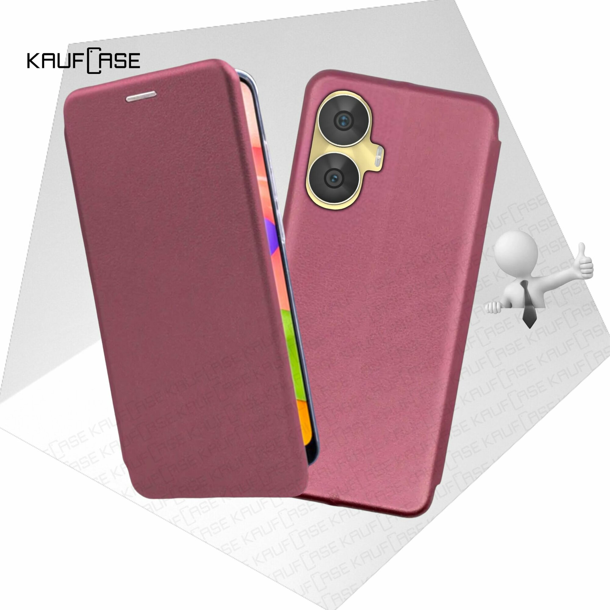 Чехол книжка KaufCase для телефона Realme C55 (RMX3710) (6.72"), бордовый. Трансфомер