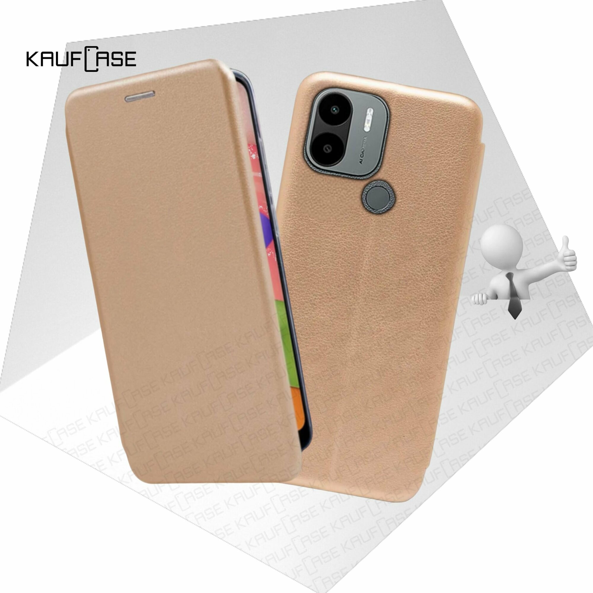 Чехол книжка KaufCase для телефона Xiaomi Redmi A1+ /A2+ /Poco C51 (6.52"), золото. Трансфомер