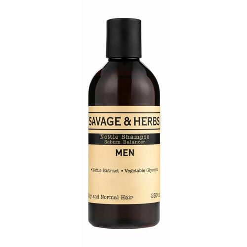 Травяной шампунь для нормальных и склонных к жирности волос SavageHerbs Nettle Shampoo Sebum Balancer