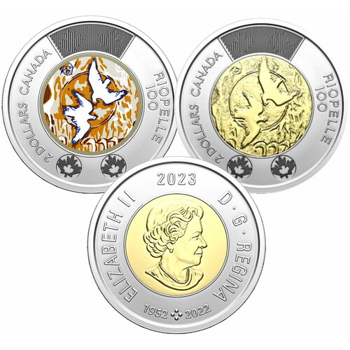 Набор 2 монеты 2 доллара 2023 Канада 100 лет со дня рождения Жан-Поля Риопеля канада 1 доллар 2023 макгилл набор 2 монеты