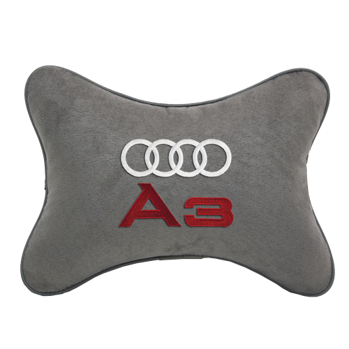 Подушка на подголовник алькантара L.Grey с логотипом автомобиля AUDI A3