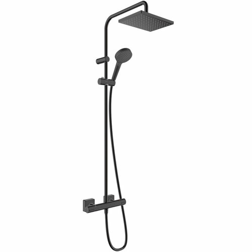 hansgrohe душевая система showerpipe 230 1jet hansgrohe vernis shape reno 26282670 черный Душевая система Hansgrohe Vernis Shape Showerpipe 230 1jet EcoSmart 26097670 с термостатом Черный матовый