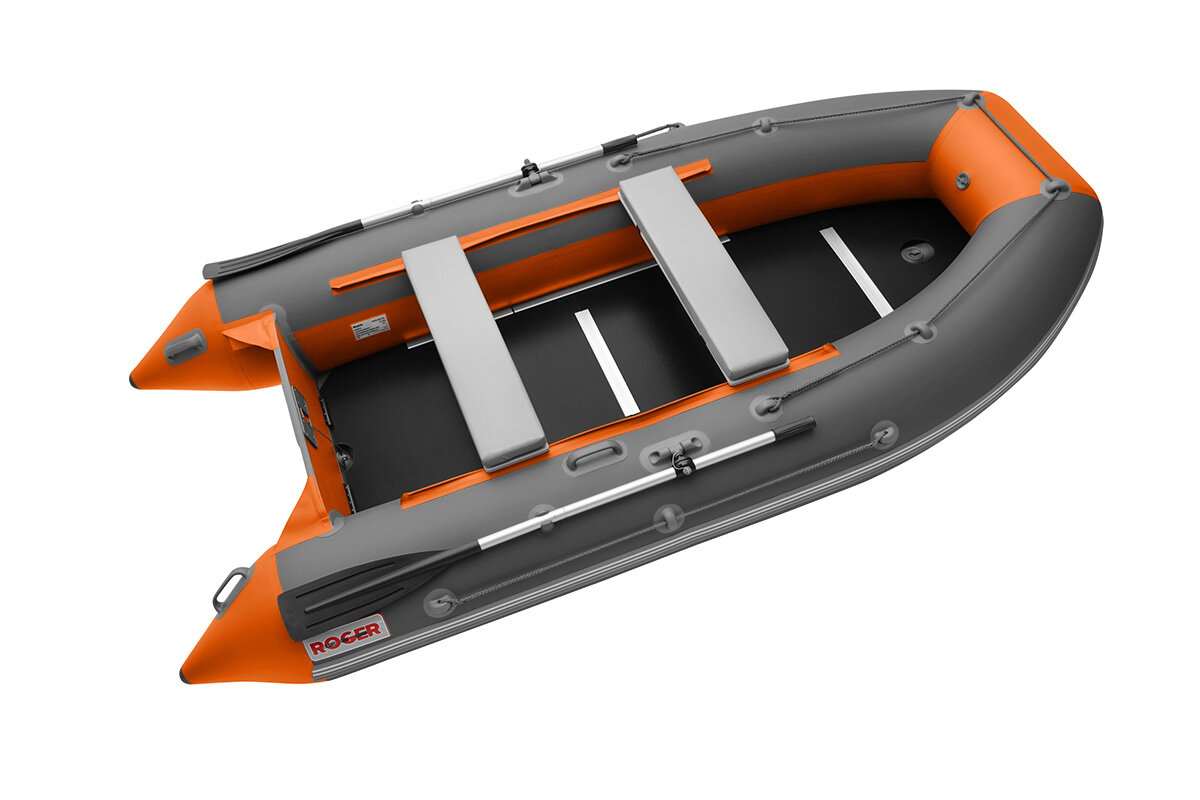 Лодка надувная ПВХ под мотор ROGER Hunter Keel 3500, лодка роджер с жестким дном (графитовый-оранжевый комбинированный)